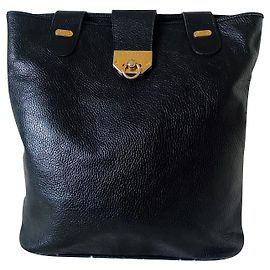 Nina Ricci Tragetasche aus schwarzem Leder mit Goldbeschlag
