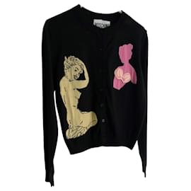 Cardigan Moschino Pin-Up Ricamato Nero Cotone Lana