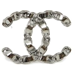 Spilla Chanel CC Nastro Metallo Argentato