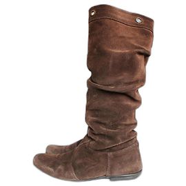 Vintage Y2K Roberto Cavalli Angels stivali marroni in pelle scamosciata designer western Y2K 00'S 00s zeri Made in Italy taglia eu 38