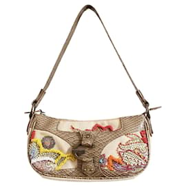 Y2K Just Cavalli vintage beige schoudertas schoudertasje designer tas tasje handtas met kralen kraaltjes 00S 00's zero stile bella hadid