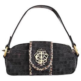 Y2K Roberto Just Cavalli Vintage schwarze Schulter Designer Handtasche Handtasche 00S 00's zeroes paris hilton style mode leopardenmuster