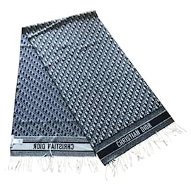 Dior Oblique Monogramm Schal aus Kaschmir Schwarz Weiß Grau