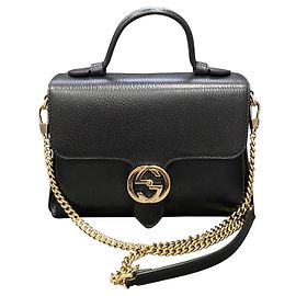 Borsa Gucci Dollar Interlocking in pelle nera