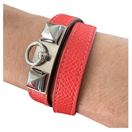 Bracelet Hermès Rivale Rose Cuir