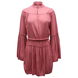 A.L.C EN.l.do. Minivestido plisado de manga larga en poliéster rosa
