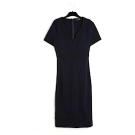 Fendi Kleid aus dunkelblauem Wolljersey mit schwarzem Besatz