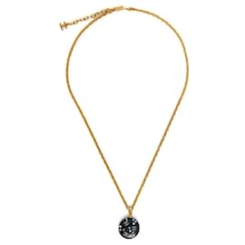 Chanel Halskette Gold mit Marineblauem Medaillon und Perlen