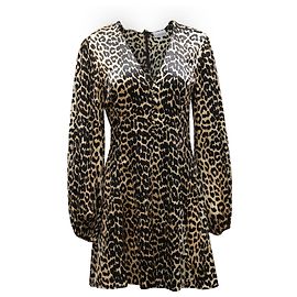 Minivestido con estampado de leopardo Ganni Blakely en mezcla de seda marrón