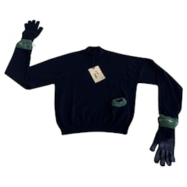 Jean Paul Gaultier Wollpullover marineblau und jadegrün