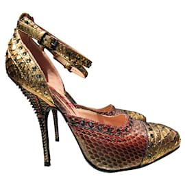Lanvin goldene Python-Pumps mit Kristallen