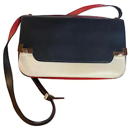 Borsa Lancel L Tricolore in Pelle Nera Beige e Rossa