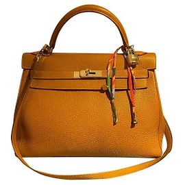 Borsa a mano Hermès Kelly 32 in pelle oro