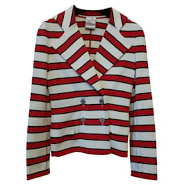 Chanel Strickjacke aus Baumwolle mit Streifen Braun Rot Ecru