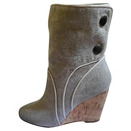 Stivaletti Tila March Grigio Pelle e Tela