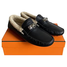 Mocassino driving Hermès Irving pelle nera 44