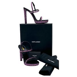 Sandali con tacco Saint Laurent - Taglia 38 - Glitter viola