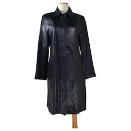 Abrigo de cuero negro Pierre Balmain
