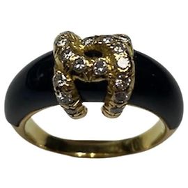 Cartier Ring Gelbgold Onyx und Diamanten Größe 52