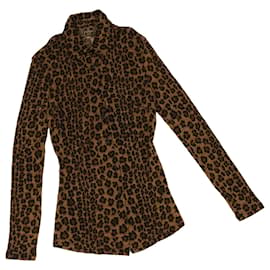 FENDI Leopard Langarmhemd Wolle Braun Auth am3595 - Fendi