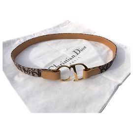 Christian Dior Monogramm Gürtel Sand Leder Goldene Schnalle
