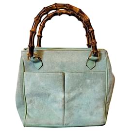 Borsa a mano Gucci in pelle con manico in bambù turchese
