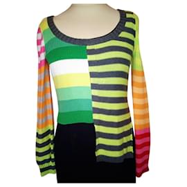 SONIA RYKIEL MAGLIONE PATCHWORK BAYADERES PAN ASIMMETRICO TS O T 36 - Sonia Rykiel