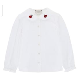 Gucci Mädchen Bluse Weiß Baumwolle mit Marienkäfer Stickerei