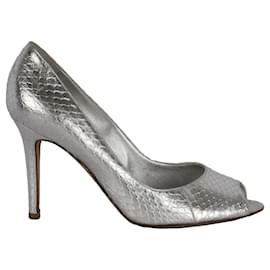 Sergio Rossi Tacchi Peeptoe Effetto Serpente Argento