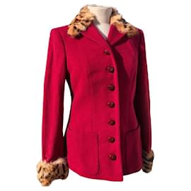Blumarine Neuer roter Mantel mit Leopardenfell