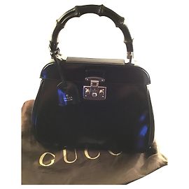 Borsa a mano Gucci Bamboo Padlock in pelle nera