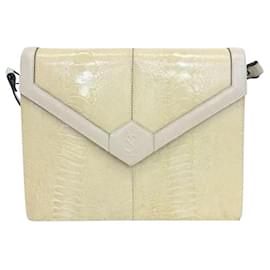 Yves Saint Laurent sac bandoulière bandoulière cuir embossé crocodile jaune ivoire beige