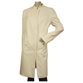 Versace Mezcla de algodón blanco Recorte de encaje Gancho y ojo sin cuello Abrigo frontal sz 48