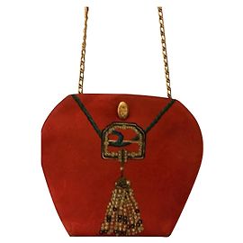 Cartier Red Printed Fabric Chain Clutch Bag