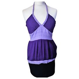Jean Paul Gaultier BLUSA GAULTIER TOP TUL DE SEDA CON LAZO EN EL CUELLO PLISADO CIRUELA T 36/38