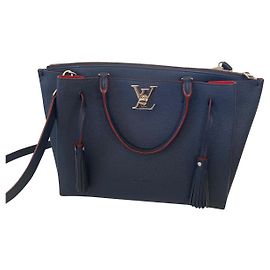 Borsa a mano Louis Vuitton Lockme in pelle blu navy