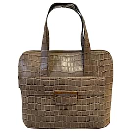 Sac à main Yves Saint Laurent Croco en cuir exotique beige