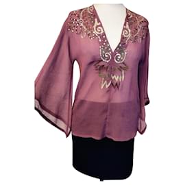 Antik Batik BLUSA BATIK ANTIK VOILE RAMBOISINE PAMPILLE LUREX TAGLIA DA SERA 38