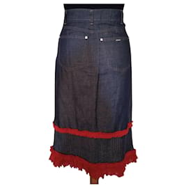 Falda Kenzo de Vaquero Azul con Volantes de Tul Rojo Cereza Talla 34 36