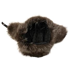 Cappello trapper in pelle trapuntata e pelliccia nero grigio - Autre Marque