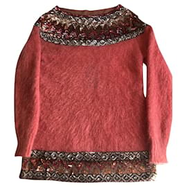 Alberta Ferretti Langer Pullover aus Mohair mit Pailletten Rosa