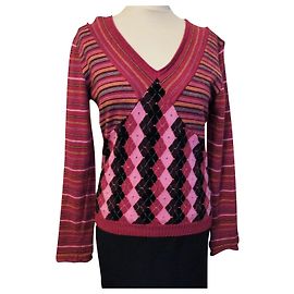CHRISTIAN LACROIX WOLLPULLOVER TRENDY BAYADERE LOSANGES S XL ODER 38/40