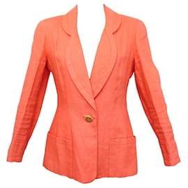 CHANEL T-JACKE 38 M EN LEINEN LACHS ANZUG GOLDKNOPF JACKE LEINEN