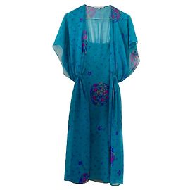 Conjunto vintage japonés sublime 70s Guy Laroche seda azul pato, VIOLETA, miel