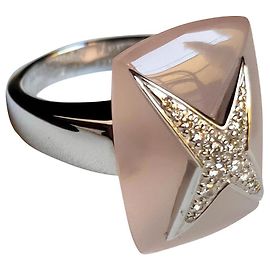 Anello Mauboussin Divine Star in oro bianco e quarzo rosa con diamante 0,18 ct