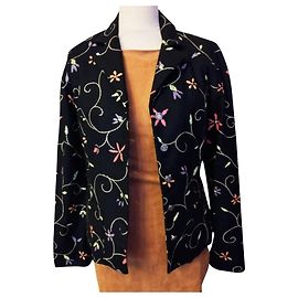 KENZO TRENDY FLORAL JACKET WOOL CLOTH TASSELS T 40