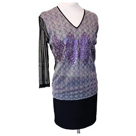 TOP DE NOCHE BARROCO BIFACE DE CHRISTIAN LACROIX CON ESTAMPADO IRIDISCENTE S 38