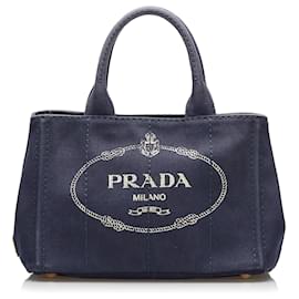 Borsa a mano Prada Canapa blu con logo