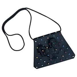Sac Papillon Yves Saint Laurent Toile Noire et Pierres Multicolores