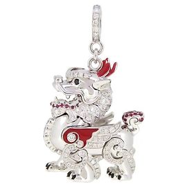 Louis Vuitton Kirin Multicolor Charm Kirin Smalto Oro Bianco Au750 (K18WG) Regalo da donna presente [gioielli]